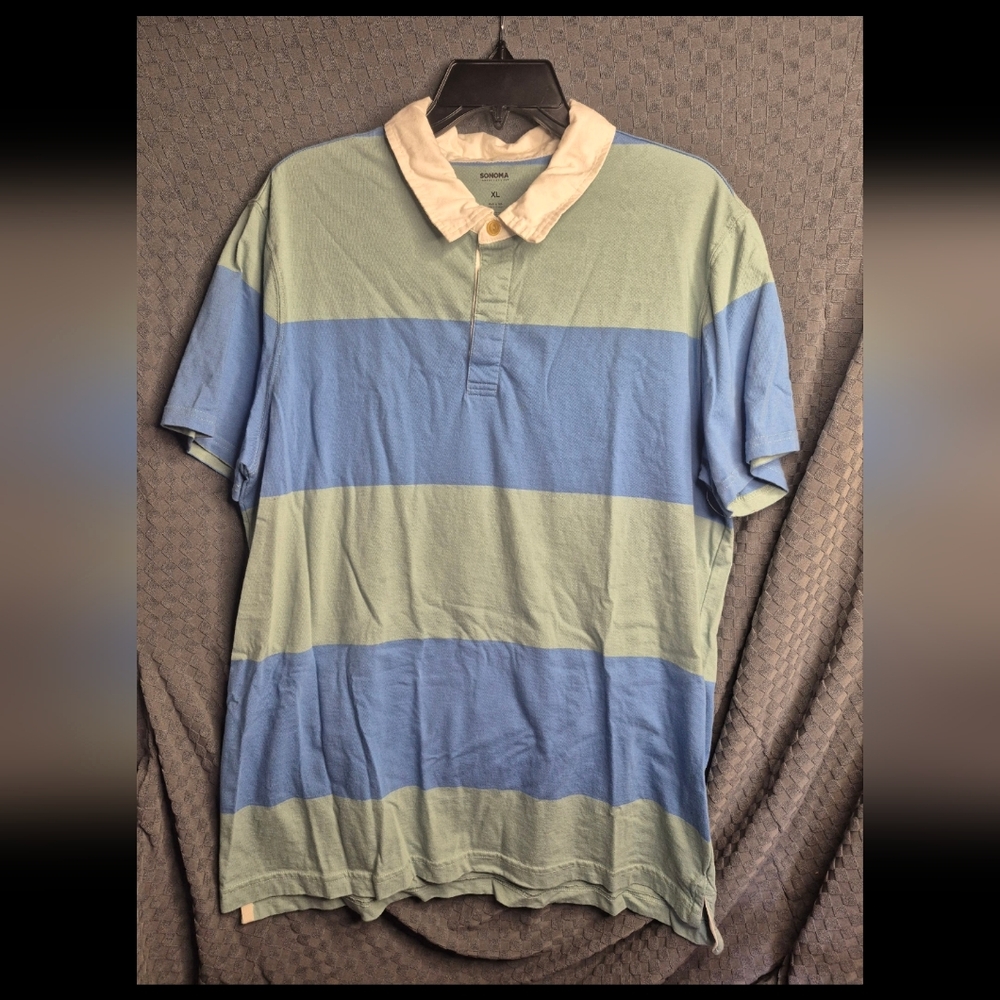 Sonoma Blue and Green Striped Polo Shirt